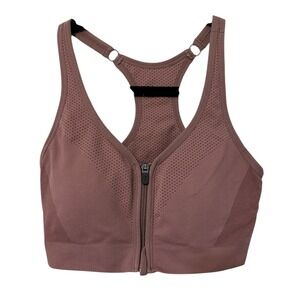 Mauve Zip Front Sports Bra Adjust Straps High Impact‎ Activewear Medium Support